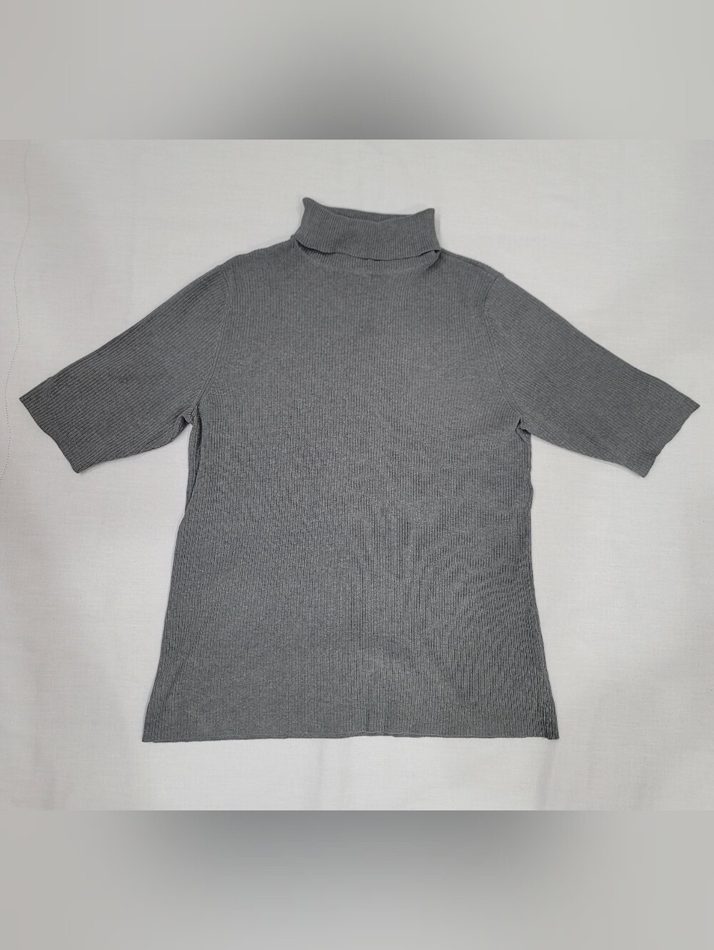 Coldwater Creek Gray Ribbed Short Sleeve Turtleneck